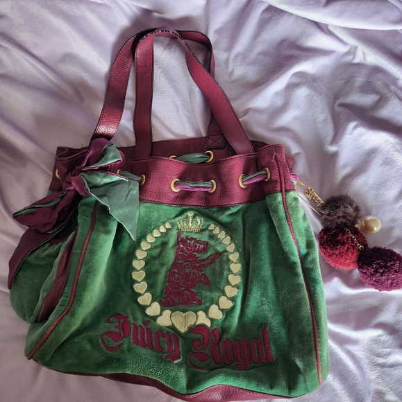 Vintage Juicy Couture Green and Purple Velour Daydreamer Bag HTF - Picture 2 of 16